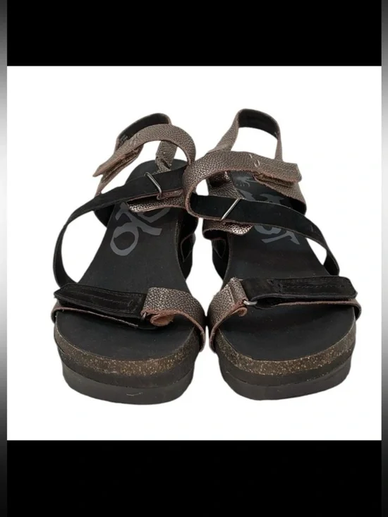 OTBT Sandals Platform Wedges Black Metallic Pewter Silver Size 9.5 Wavey - Picture 11 of 11